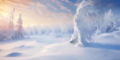 ai generado invierno paisaje con cubierto de nieve arboles generativo ai foto