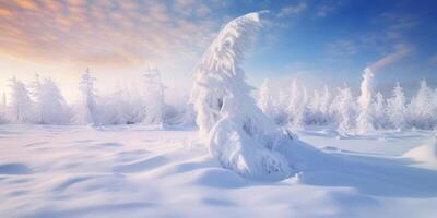 AI generated winter landscape with snow-covered trees Generative AI photo