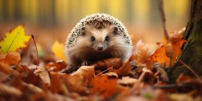 AI generated Hedgehog in the autumn forest Generative AI photo