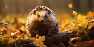 AI generated Hedgehog in the autumn forest Generative AI photo