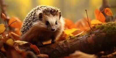 AI generated Hedgehog in the autumn forest Generative AI photo