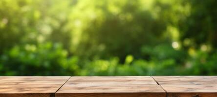 AI generated empty wooden table on spring background Generative AI photo