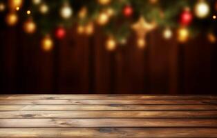 AI generated empty wooden background on christmas new year background Generative AI photo