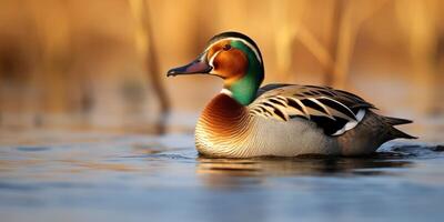 AI generated Eurasian teal duck on the lake Generative AI photo