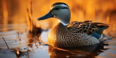 AI generated Eurasian teal duck on the lake Generative AI photo