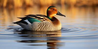 AI generated Eurasian teal duck on the lake Generative AI photo