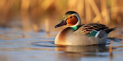 AI generated Eurasian teal duck on the lake Generative AI photo