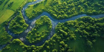 AI generated road in spring, top view Generative AI photo