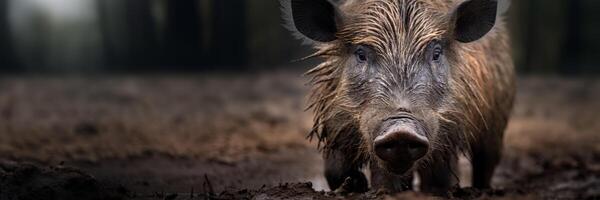 AI generated Generwild boar in the forest close-up ative AI photo