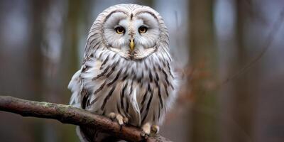 AI generated Owl on a branch close up Generative AI photo