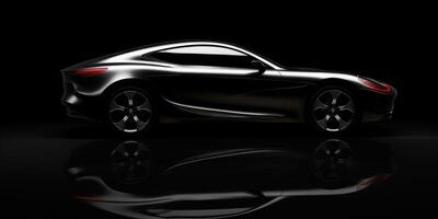 AI generated black sports car in a dark studio room Generative AI photo