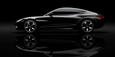 AI generated black sports car in a dark studio room Generative AI photo