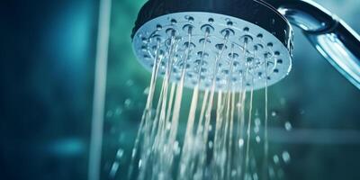 AI generated water pours from the shower close-up Generative AI photo