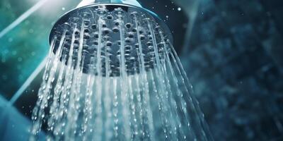 AI generated water pours from the shower close-up Generative AI photo