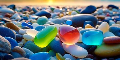 AI generated multicolored stone pebbles on the beach Generative AI photo