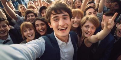 ai generado selfie de un grupo de joven personas estudiantes generativo ai foto