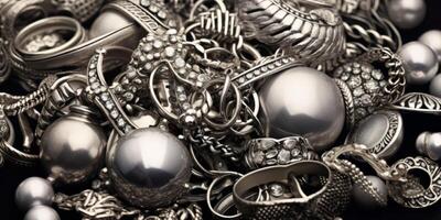 AI generated silver jewelry texture Generative AI photo