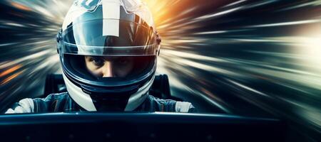 AI generated fast car driver in helmet close-up Generative AI photo