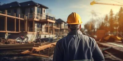 AI generated civil engineer against the background of a building under construction Generative AI photo