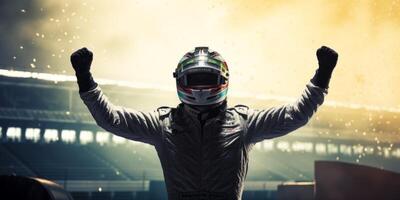 AI generated car driver celebrates victory Generative AI photo