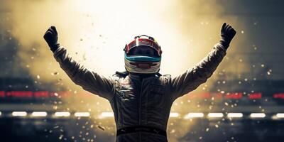 AI generated car driver celebrates victory Generative AI photo