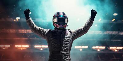 AI generated car driver celebrates victory Generative AI photo