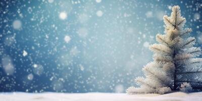 ai generado nuevo año Navidad antecedentes con blanco abeto árbol y copos de nieve generativo ai foto