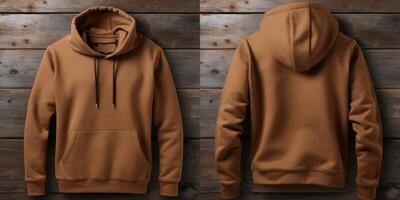 AI generated brown hoodie front and back mockup Generative AI photo