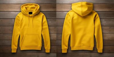 AI generated yellow hoodie front and back mockup Generative AI photo