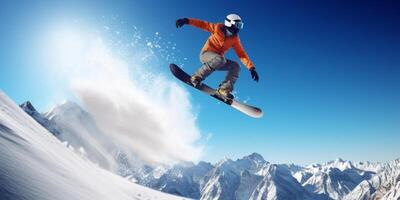 ai generado snowboarder ejecutando un truco generativo ai foto