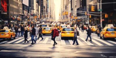 AI generated Blurred scene of crowds of people crossing the street Generative AI photo
