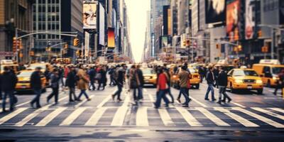 AI generated Blurred scene of crowds of people crossing the street Generative AI photo