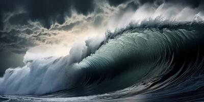 AI generated huge sea waves storm Generative AI photo