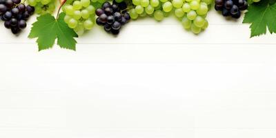 AI generated bunches of grapes on white wooden background Generative AI photo