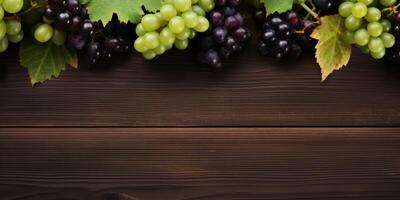 AI generated bunches of grapes on wooden background Generative AI photo