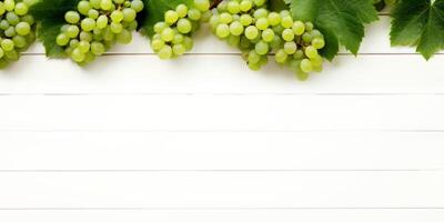 AI generated bunches of grapes on white wooden background Generative AI photo