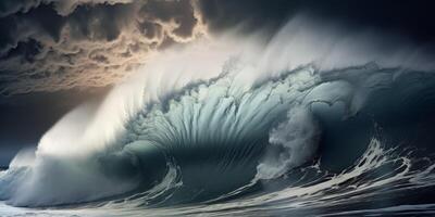 ai generado enorme mar olas tormenta generativo ai foto