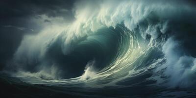 AI generated huge sea waves storm Generative AI photo