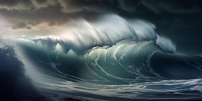 ai generado enorme mar olas tormenta generativo ai foto