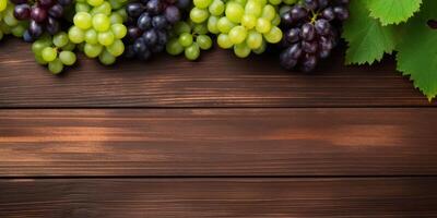 AI generated bunches of grapes on wooden background Generative AI photo