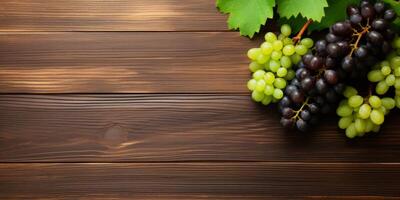 AI generated bunches of grapes on wooden background Generative AI photo