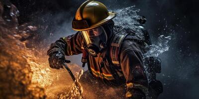 AI generated firefighters come out of the fire Generative AI photo