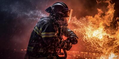 ai generado bomberos ven fuera de el fuego generativo ai foto