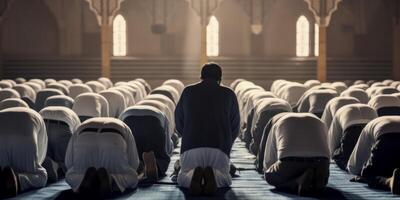 AI generated Muslims pray in the temple Generative AI photo