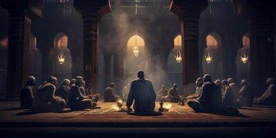 AI generated Muslims pray in the temple Generative AI photo