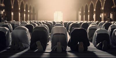 AI generated Muslims pray in the temple Generative AI photo