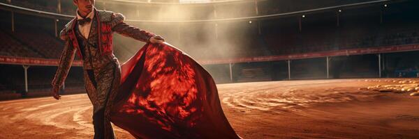 ai generado torero con un toro en el matador arena generativo ai foto