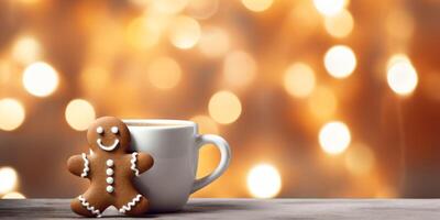 AI generated Hot drink with gingerbread cookies on blurred background Generative AI photo