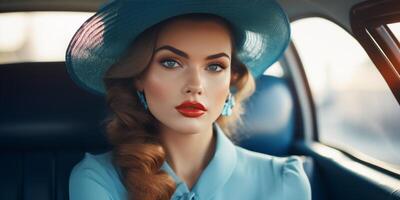 AI generated retro elegant girl in the car Generative AI photo