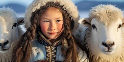 AI generated Mongolian girl with an animal tive Generative AI photo